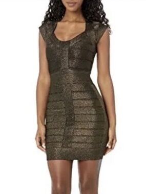 French Connection Danni Metallic Bodycon Mini Dress Cap Sleeve Size 6
